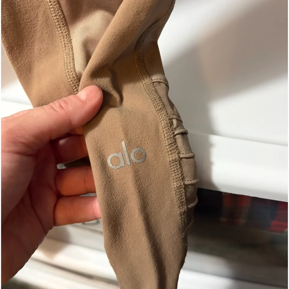 Alo Yoga High Waist Moto Leggings Gravel Tan Ribbed‎ Mesh XS